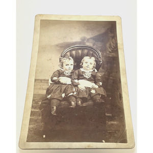 Antique Twin Photo Vintage Cabinet Card Toddler Babies Odd Matching Milton Iowa